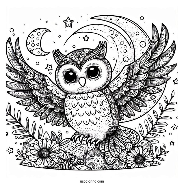 Owl Waving Wing Under The Moon