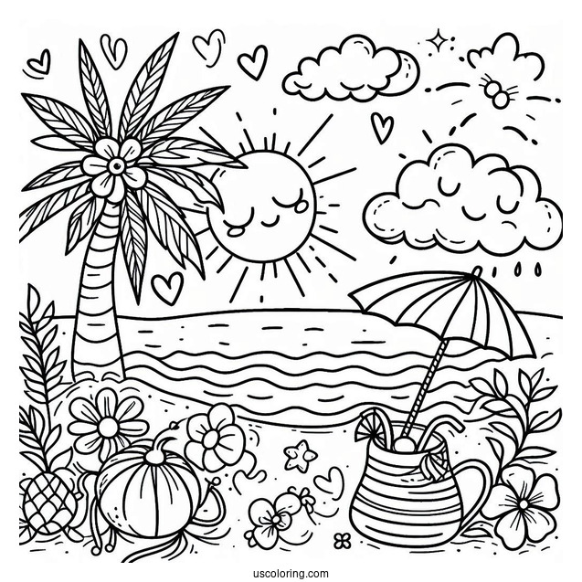 Here Comes The Sun Summer Coloring Page