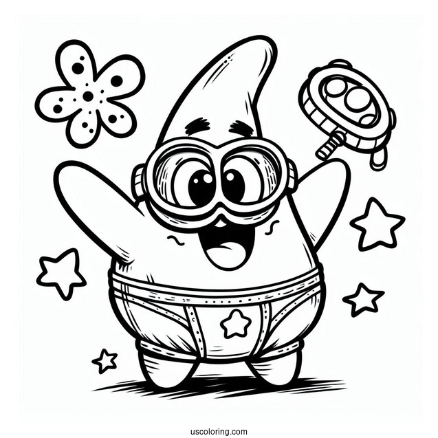 Patrick Star Coloring Page In Onesie And Goggles
