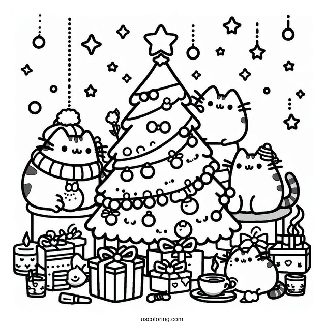 Pusheen And Friends Decorating Christmas Tree