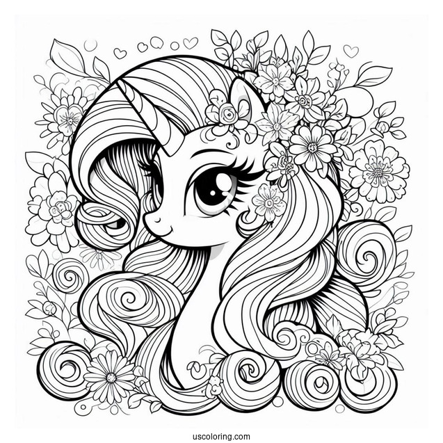 Equestria Girls Rarity Coloring Page With Floral Background