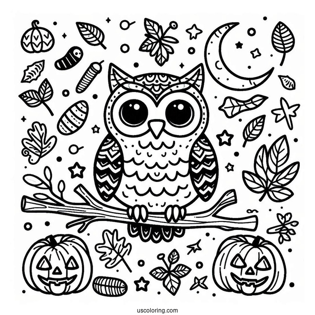 Coloring Sheet Of Halloween Themed Owl