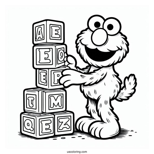 Elmo With Alphabet Blocks To Color For Preschoolers