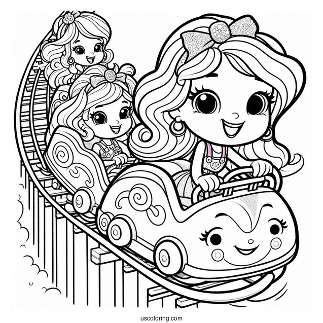 Polly Pocket Coloring Page Riding Rollercoaster With Lila And Shani