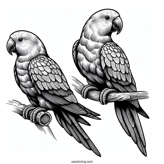 Two Detailed Eclectus Parrots To Color
