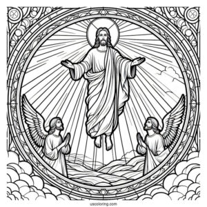 Jesus Coloring Page Ascending To Heaven Stained Glass