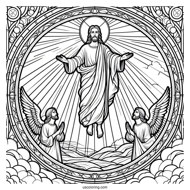 Jesus Coloring Page Ascending To Heaven Stained Glass