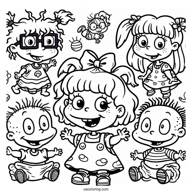 Rugrats Coloring Page Of Detailed Angelika, Tommy, Chuckie, Lillian, And Susie Rugrats