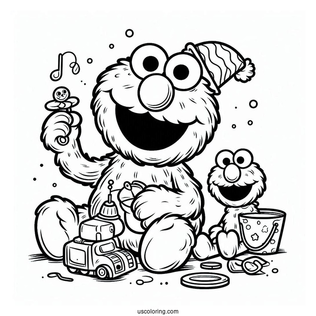 Elmo Playing With Toys With Friend