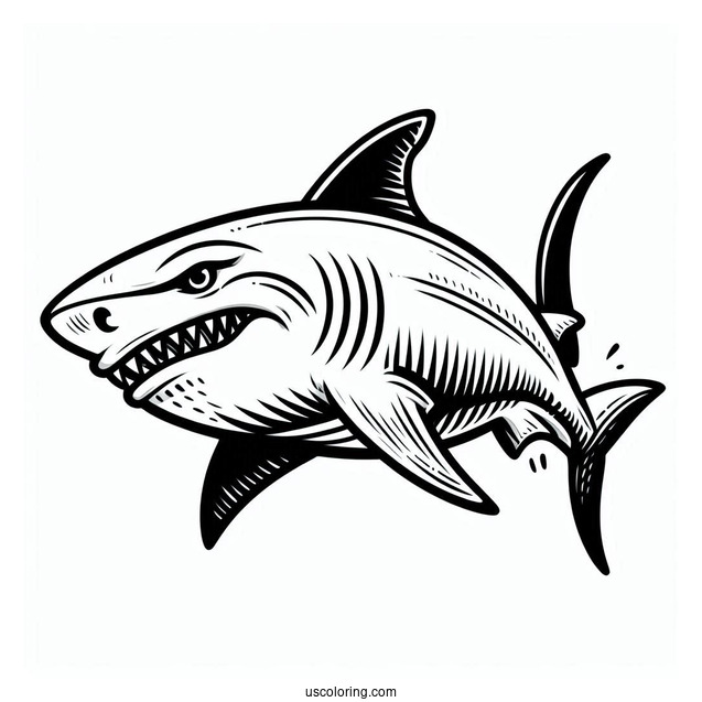 Scary Cartoon Shark Coloring Page