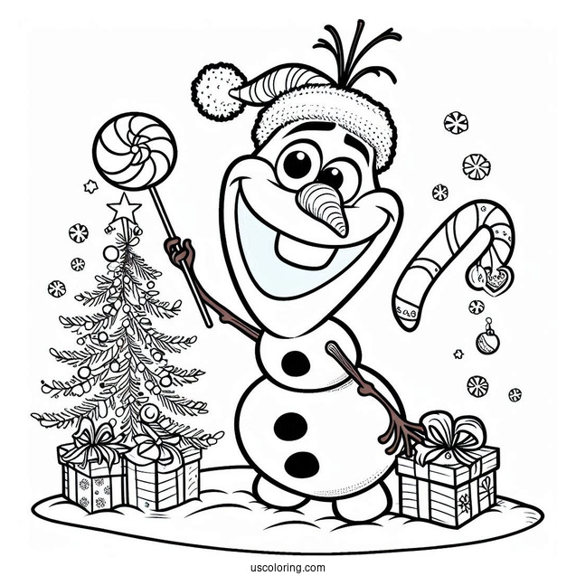 Christmas Themed Olaf Coloring Page