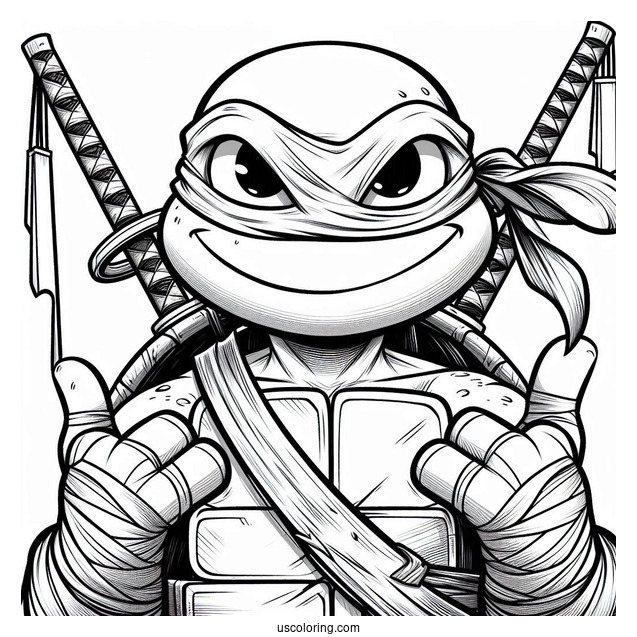 Ninja Turtles Coloring Page Of Leonardo Smirking While Holding Katana