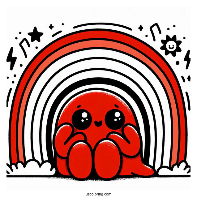 Red Friend Hiding From Scary Rainbow Friends Coloring Page