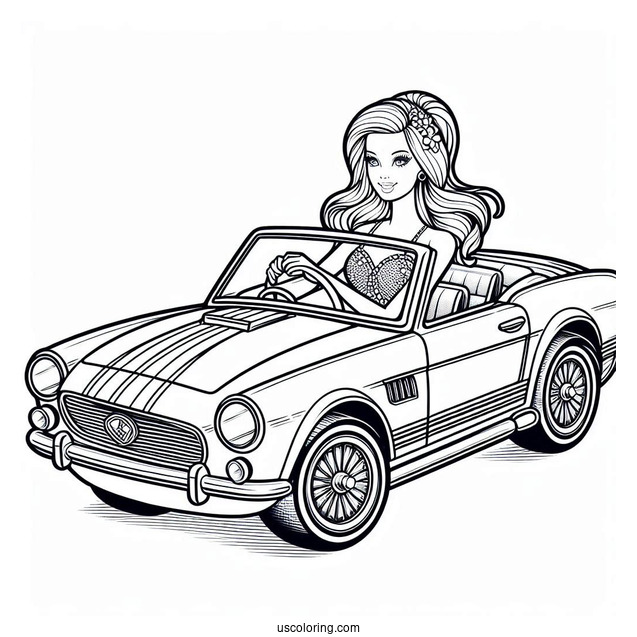 Barbie Car Convertible Coloring Page