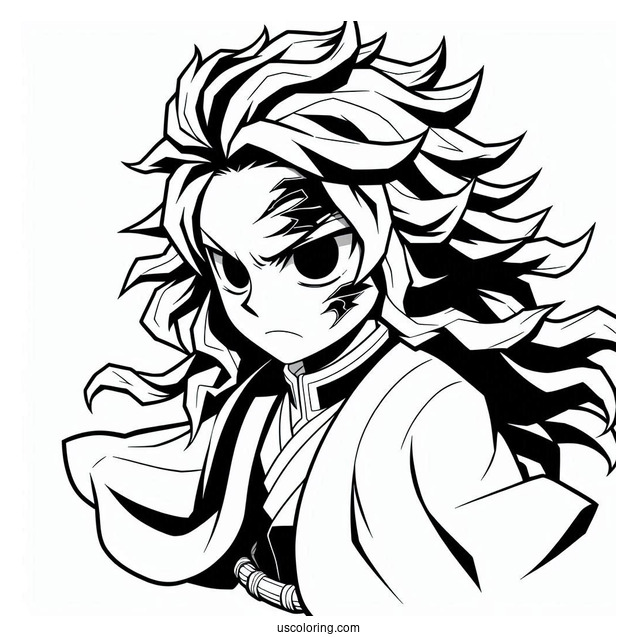 Angry Tanjiro Coloring Page In Battle