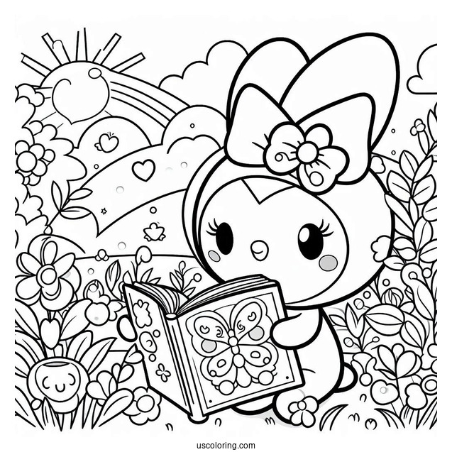 My Melody Coloring Page Reading Book With Flat And Risu
