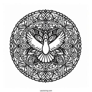 Peace Coloring Page Of Mandala With Dove At The Top