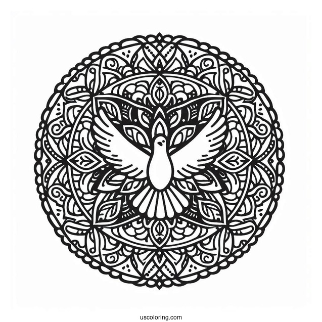Peace Coloring Page Of Mandala With Dove At The Top
