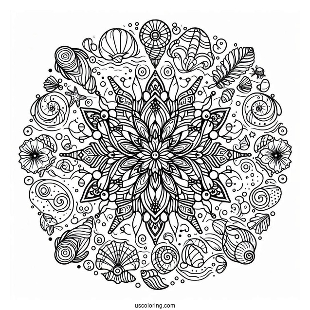Beach Coloring Page Mandala With Seashells