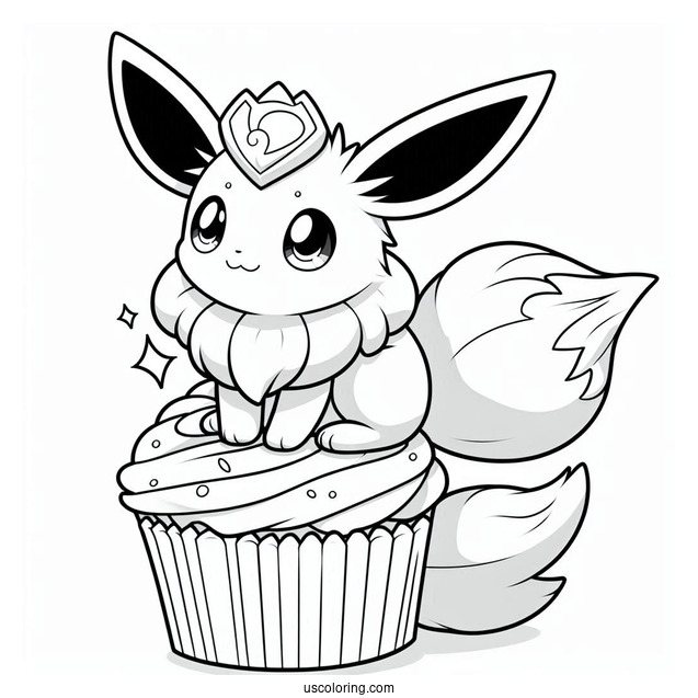 Cute Sylveon Coloring Page Sitting On Top Of Cupcake