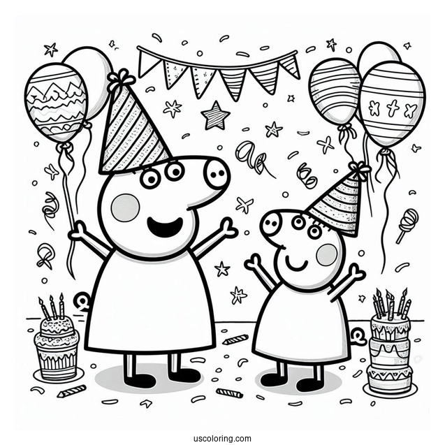 Peppa And George Have A Party Coloring Page