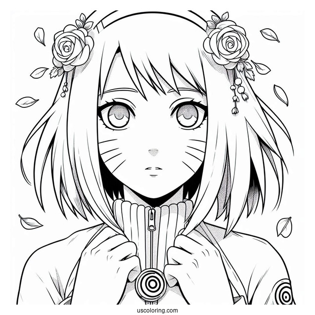 Naruto Coloring Page of Young Haruno Sakura In Konoha