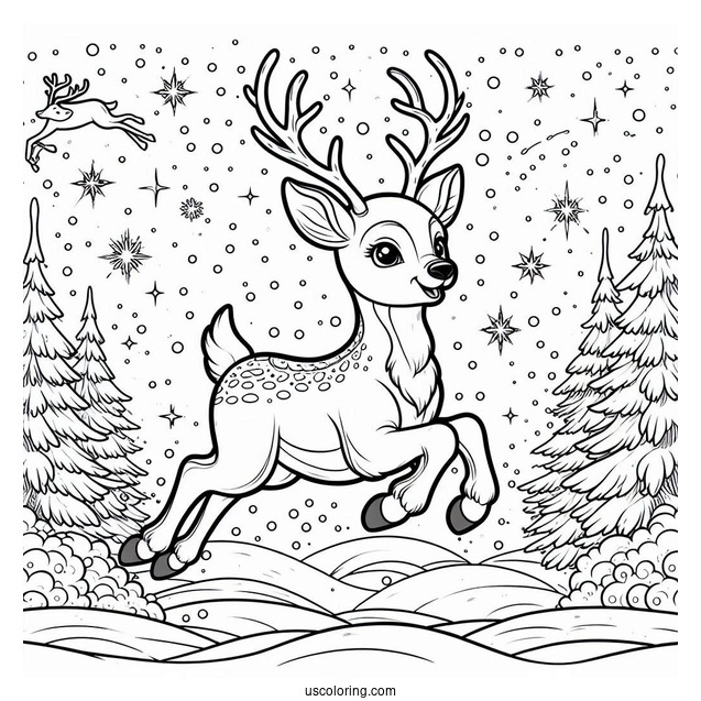 Reindeer Leaping Through The Snow To Color