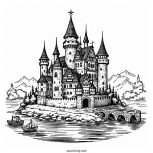Medieval Castle Coloring Page With Moat