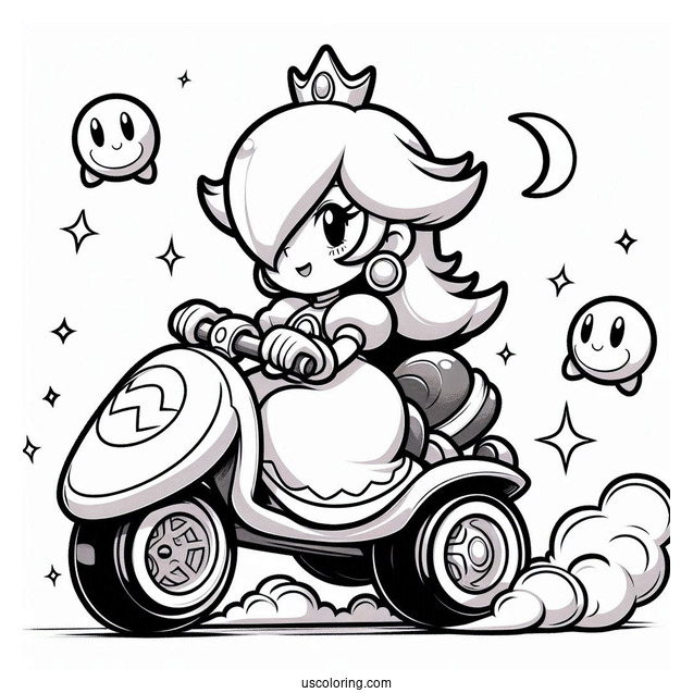 Rosalina Coloring Page Riding Bike With Luma In Mario Kart