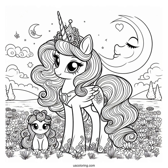 Princess Luna Coloring Page Standing With Sweetie Belle In Flower Field