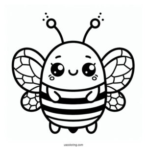 Happy Bee Coloring Page Flashcard For Kids