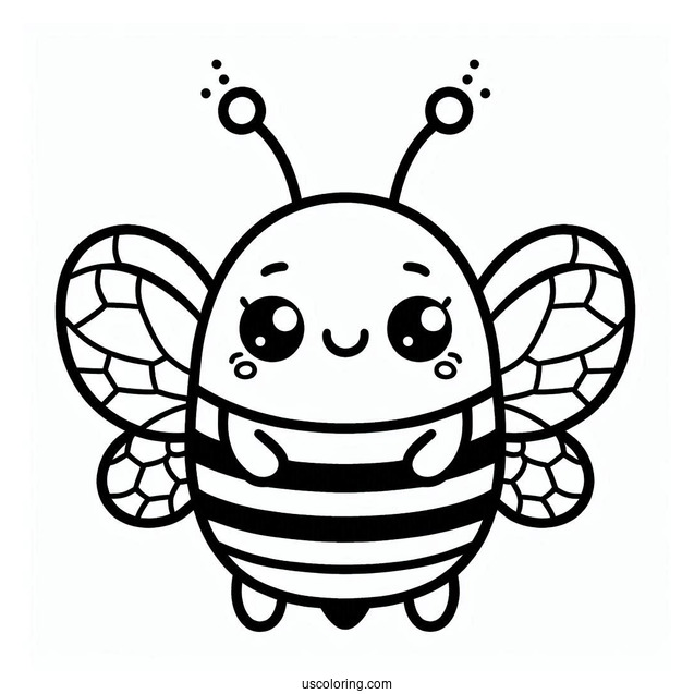 Happy Bee Coloring Page Flashcard For Kids
