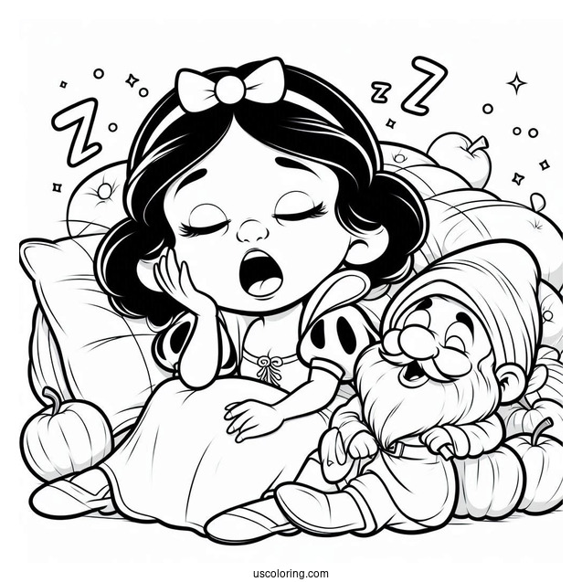 Snow White Coloring Pages Of Sleep Dwarf Yawning For Preschoolers