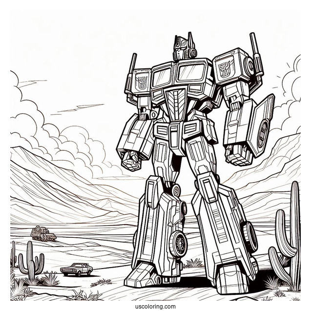 Autobot Optimus Prime Coloring Page Looking Out At Desert