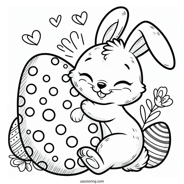 Smiling Easter Bunny Coloring Page Embracing Polka Dot Egg For Preschoolers