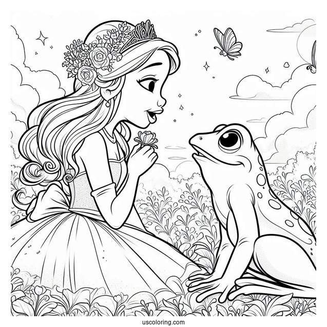 Tiana Talking To Frog Prince Naveen Coloring In