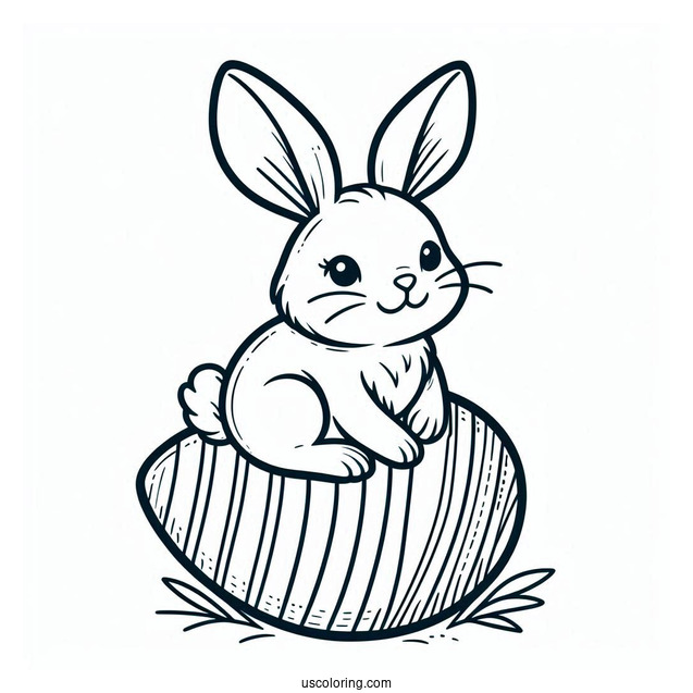 Outline Of Easter Bunny Coloring Page On Top Of Egg