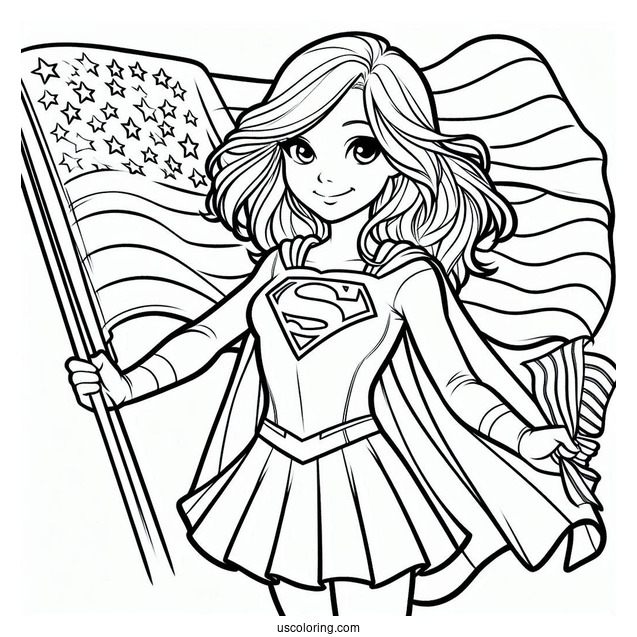 Supergirl Coloring Page Holding The American Flag