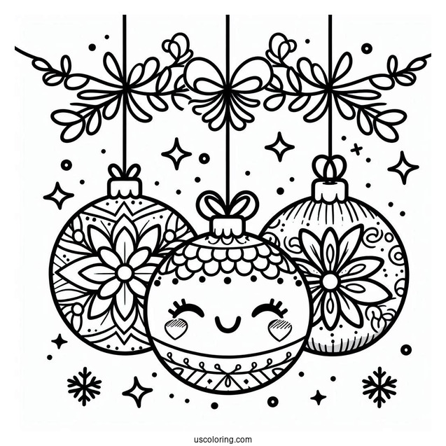 Cute Christmas Ornaments Coloring Page With Snowflakes