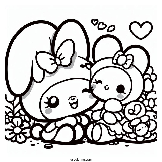 My Melody Coloring Page Getting Kiss From Flat