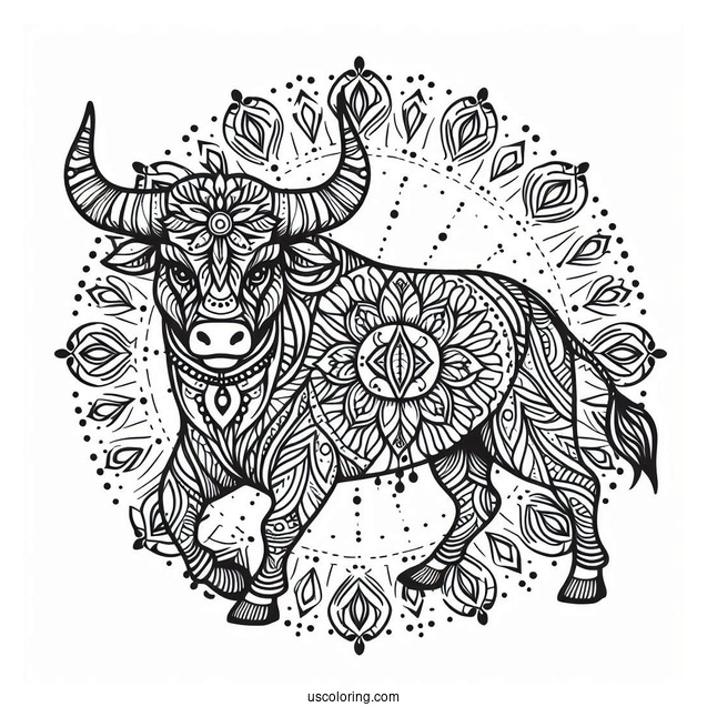 Intricate Bull Mandala Coloring Page