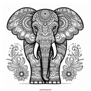 Detailed Mandala Elephant Coloring For Adults