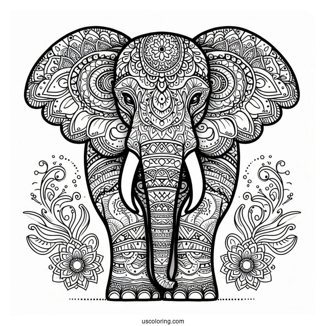 Detailed Mandala Elephant Coloring For Adults