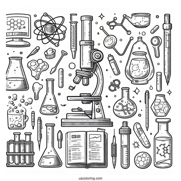 Science Coloring Page Of Laboratory Tools And Symbols