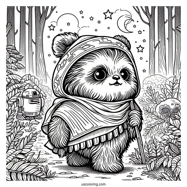 Ewok In The Forest Coloring Page