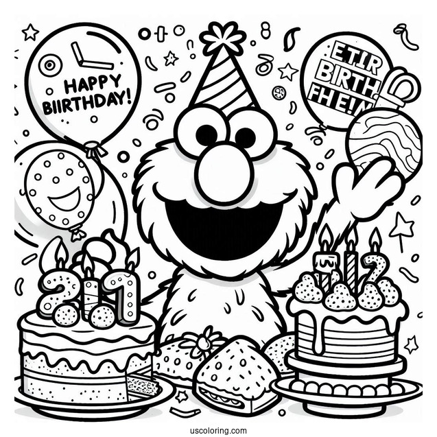 Elmo Happy Birthday Coloring Page For Parties