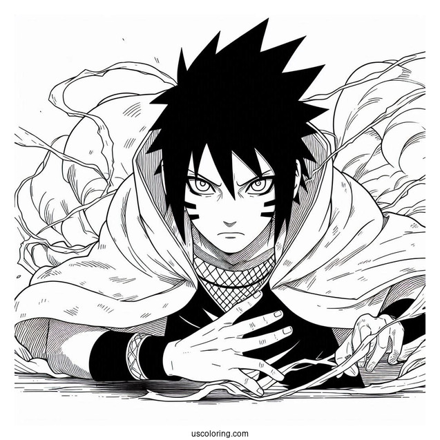 Uchiha Sasuke Coloring Page Using Chidori In Battle
