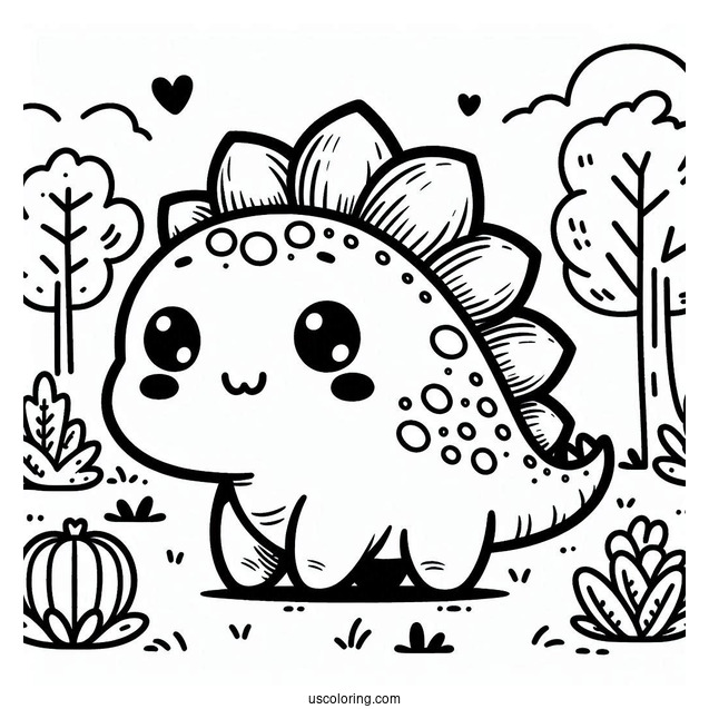 Kawaii Chibi Stegosaurus Coloring Page For Preschoolers