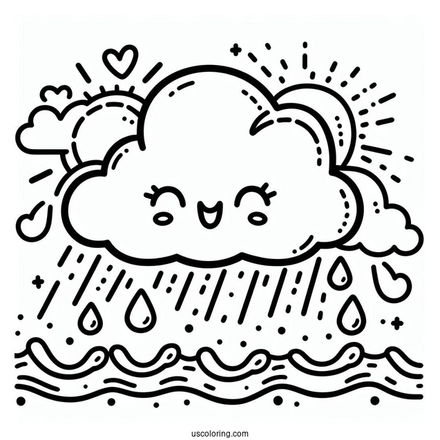 Cartoon Cloud And Rain Coloring Page