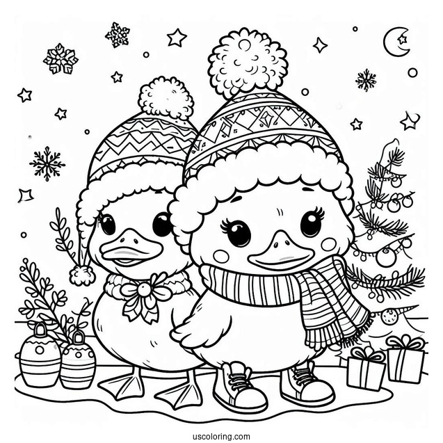 Christmas Themed Duck To Color